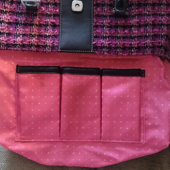 Liz Claiborne Tweed Plaid Fabric Satchel Purse Medium Size 12 by 7 - Picture 5 of 7